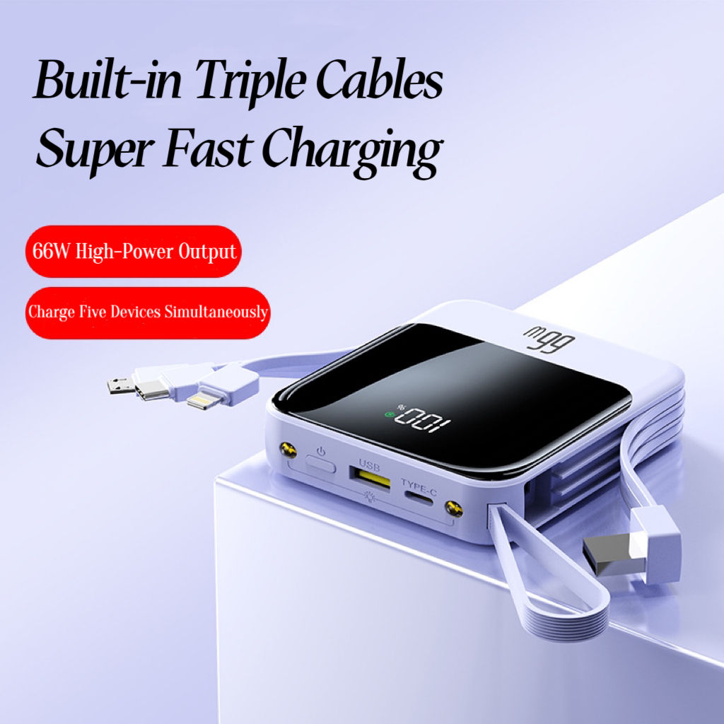 All-in-one power bank -  convenient, fast charging and built-in cables.