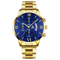 Elegant Gold Steel Men’s Watch with Luxury Bracelet – Classic Roman Dial with Date Display